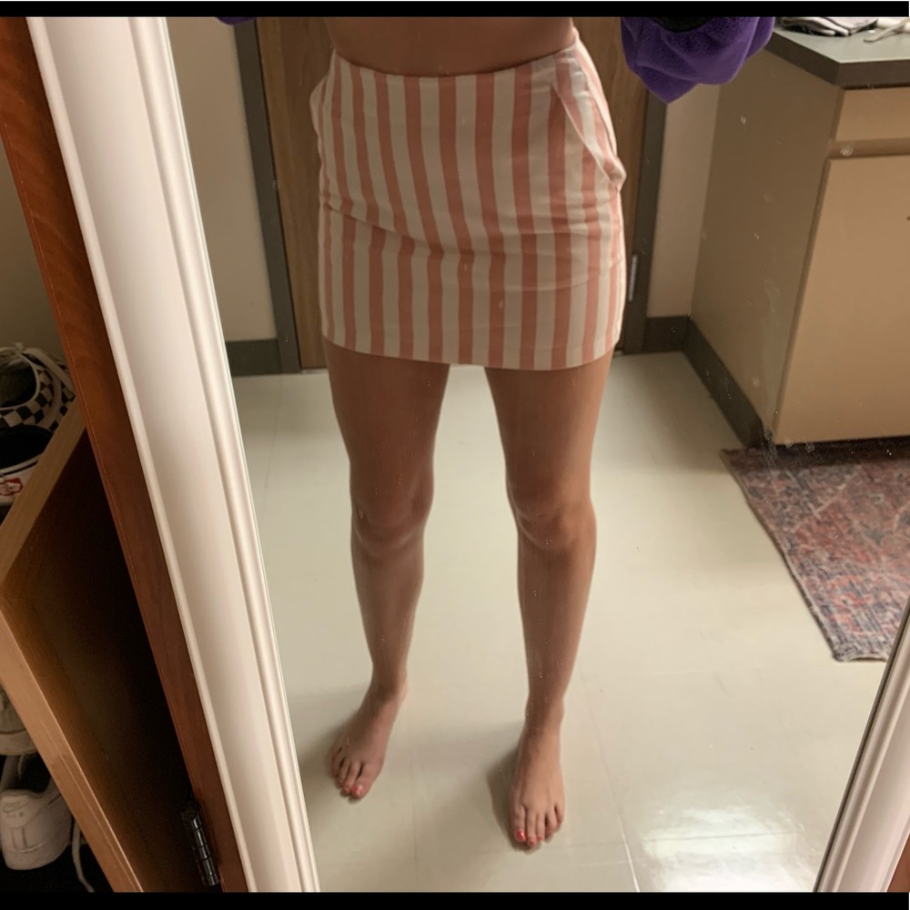 Pink and white striped skirt
